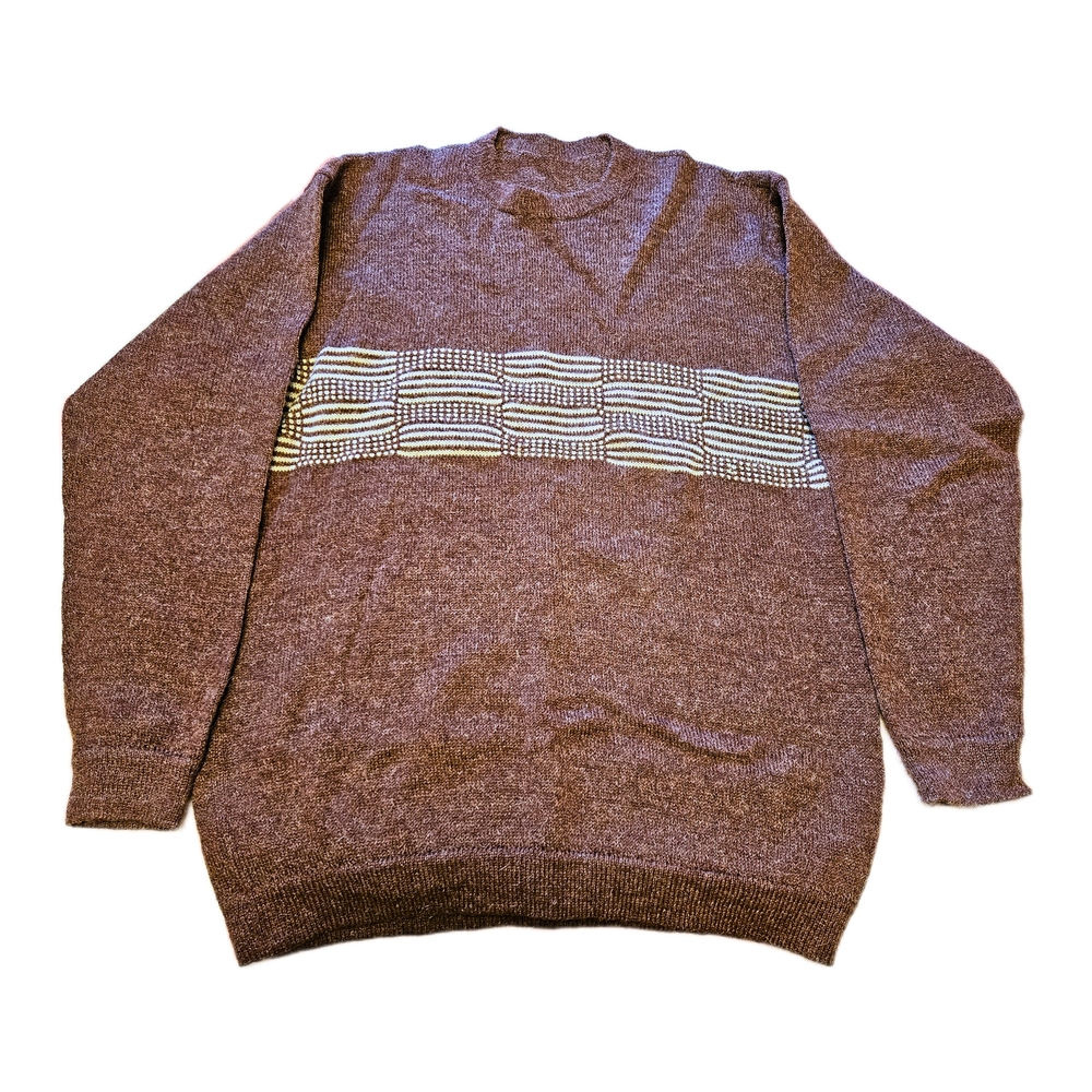 Classic Brown Crewneck Sweater with Patterned Stripe✨️🐑